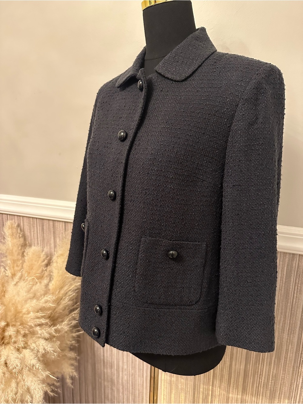 Talbots Black Bouclé Wool Blend Button Front Jacket Size 4 - Picture 4 of 11